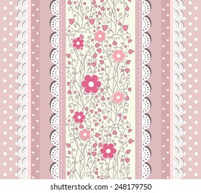 Set of floral pink backgrounds for design, invitation, birthday, kid, baby greeting card. Vector illustration. 
