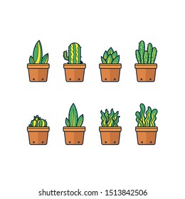 Set floral plants and cactus in pots isolated vector illustration, Can be used as logo and other done with flat and clean outline design style