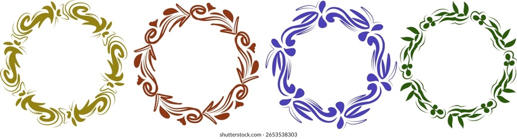 Set of floral round frame, Hand drawn flowers, Botanical composition, Decorative element for Invitations card, Vector illustration. logo design, greeting card