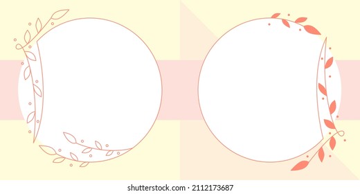 Set of floral round frame line art illustration for copy space and quotes. Laurel wreath border branches design ornament. Hand drawn vector element collection for wedding or baby shower invitation.