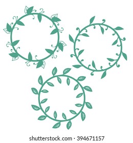 Set of floral round frames  isolated on white background. Vector illustration.
