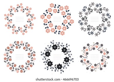 Set with floral round frames isolated on white background can be used for greeting card, invitation, cover and more designs.