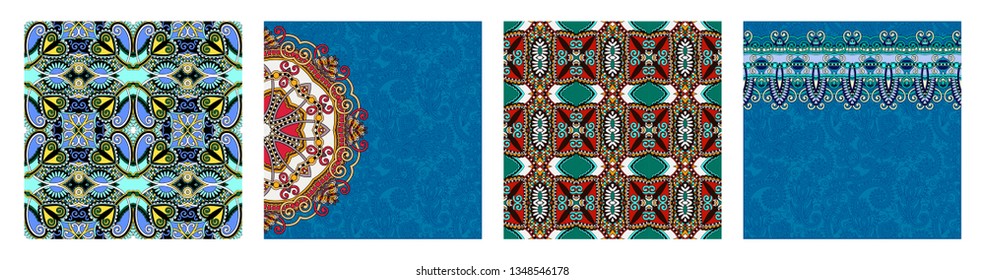 set of floral round pattern in indian kalamkari oriental ethnic style for your greeting card or invitation, template frame design for card, vintage lace doily, vector illustration