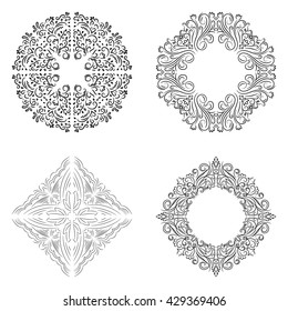 Set of floral scroll ornaments. Decor floral mandala collection. Vector illustration.