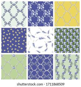Set of floral seamless. Abstract background. Colorful texture with flowers. Pattern can be used for wallpaper, pattern fills, web page background,surface textures.Vector illustration.
