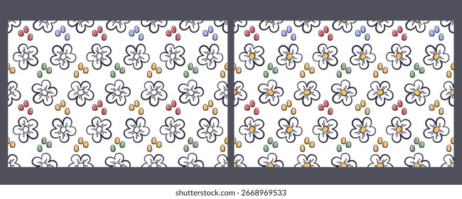 Conjunto de patrón floral sin fisuras. Flores de manzanilla. Fondo de la naturaleza de varios Elementos botánicos. Flores de margaritas. Ilustración vectorial para la decoración, Fondo de pantalla, textiles, impresión, interior de los niños