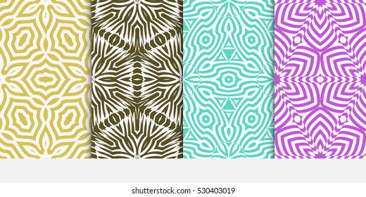set of Floral seamless pattern. Optical illusion of the lines. Vector illustration. For the design, printing, invitations, wallpapers.
