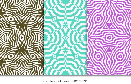 set of Floral seamless pattern. Optical illusion of the lines. Vector illustration. For the design, printing, invitations, wallpapers.