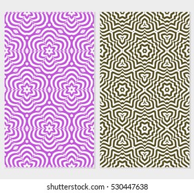 set of Floral seamless pattern. Optical illusion of the lines. Vector illustration. For the design, printing, invitations, wallpapers.