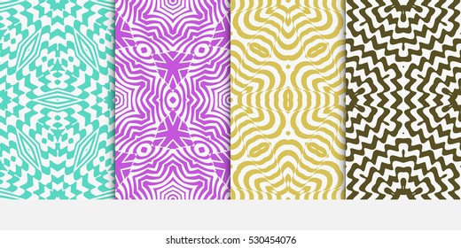 set of Floral seamless pattern. Optical illusion of the lines. Vector illustration. For the design, printing, invitations, wallpapers.