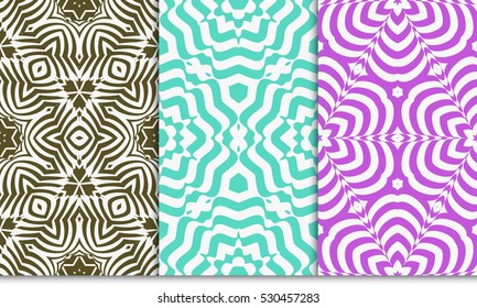 set of Floral seamless pattern. Optical illusion of the lines. Vector illustration. For the design, printing, invitations, wallpapers.