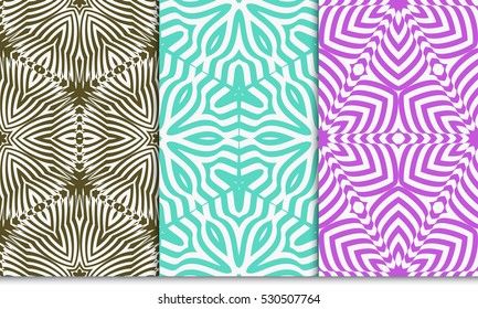 set of Floral seamless pattern. Optical illusion of the lines. Vector illustration. For the design, printing, invitations, wallpapers.