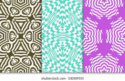 set of Floral seamless pattern. Optical illusion of the lines. Vector illustration. For the design, printing, invitations, wallpapers.