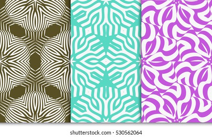 set of Floral seamless pattern. Optical illusion of the lines. Vector illustration. For the design, printing, invitations, wallpapers.