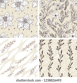 Set with floral seamless pattern/ wildflowers & herbs collection