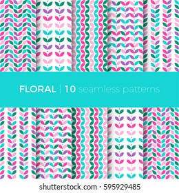 Set of floral seamless patterns. The patterns are composed of colorful leaves, flowers and branches. Designs suitable for fabric, tile and scrapbooking paper. 