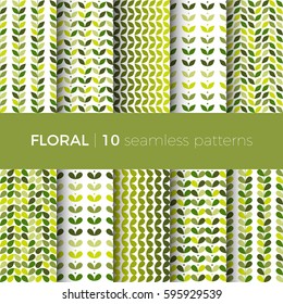 Set of floral seamless patterns. The patterns are composed of colorful leaves, flowers and branches. Designs suitable for fabric, tile and scrapbooking paper. 
