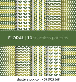 Set of floral seamless patterns. The patterns are composed of colorful leaves, flowers and branches. Designs suitable for fabric, tile and scrapbooking paper. 