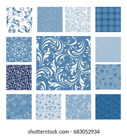 Set floral seamless patterns. Lace textures for fabric, wrapping and paper. Decorative prints.