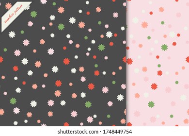 Set of floral seamless patterns with multicolored daisies. 