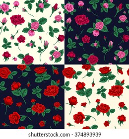 Set of Floral Seamless Patterns with Roses. Vector illustration for your celebration