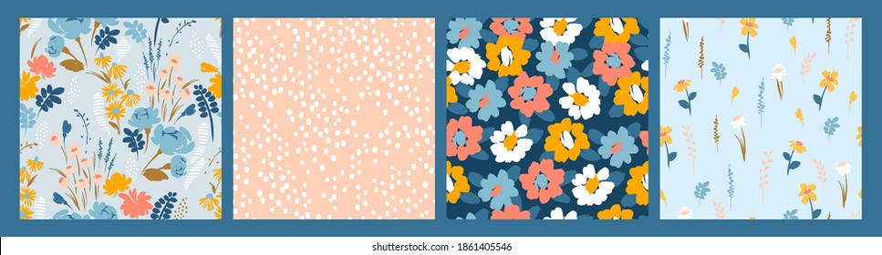 Set of floral seamless patterns. Vector design for paper, cover, fabric, interior decor and other users