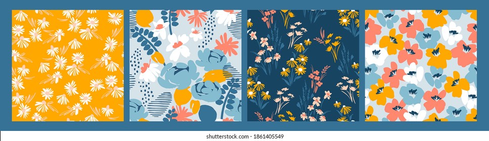 Set of floral seamless patterns. Vector design for paper, cover, fabric, interior decor and other users