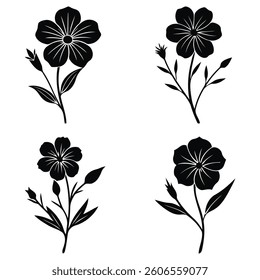 Set floral silhouettes with leaves and blossoms