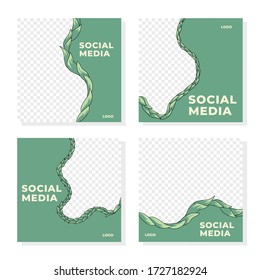 Set Of Floral Social Media Post Template With Negative Space For Promotion, Feed, Web Banner