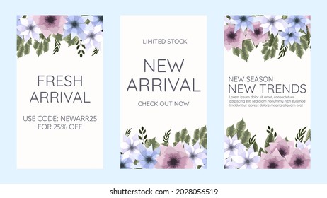 Set von floralen Story Templates.Vector Layout. Blumendesign-Hintergründe für Social Media-Geschichten. Mock up for Social Media Stories.