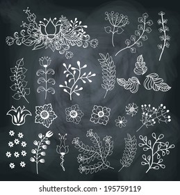 Set floral stylized items in retro style.