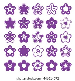 Set of floral symbols for design. Five petals. Vector illustration.