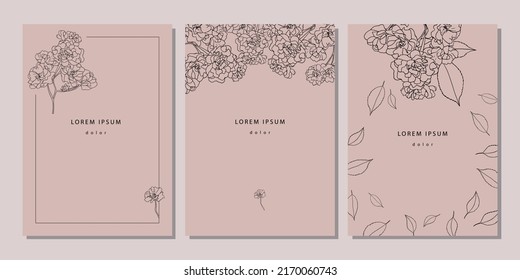 Set of floral templates with linear roses and leaves