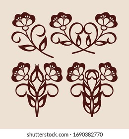 Set floral templates for paper cutting, laser cutting and plotter. Flowers for decoration interior, scrapbooking and home crafts. Vector illustration. Sticker collection