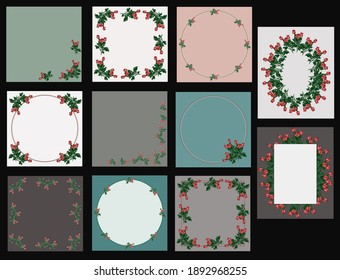 A set of floral theme greeting card backgrounds. Frames made from red roses. Isolated vector images.