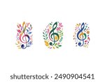 Set of Floral Treble Clef. Vector illustration design.