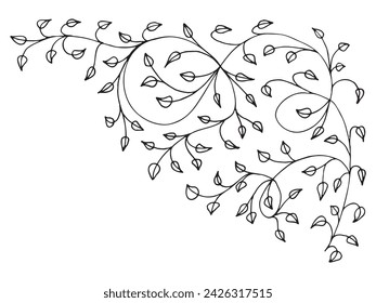Conjunto de rama de árbol floral, hoja, plantas. Elementos decorativos para la decoración. Dibujo a mano garabatos de elementos botánicos vintage vintage.  Dibujo de dibujo a lápiz de contorno botánico