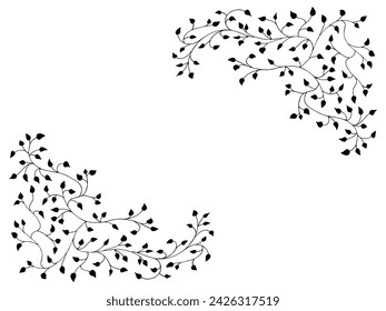 Set of floral tree branch, leaf, plants. Decorative Elements for Decoration. Hand drawing doodles of vector vintage botanical elements.  Line art. Botanic outline pencil sketch draw