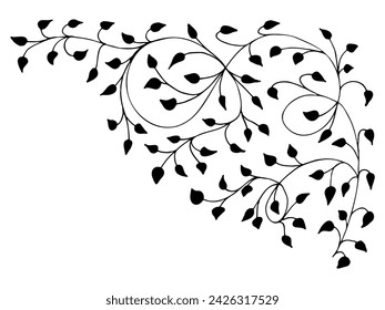 Set of floral tree branch, leaf, plants. Decorative Elements for Decoration. Hand drawing doodles of vector vintage botanical elements.  Line art. Botanic outline pencil sketch draw