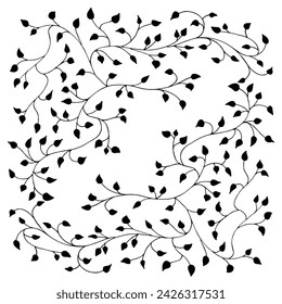 Conjunto de rama de árbol floral, hoja, plantas. Elementos decorativos para la decoración. Dibujo a mano garabatos de elementos botánicos vintage vintage.  Dibujo de dibujo a lápiz de contorno botánico