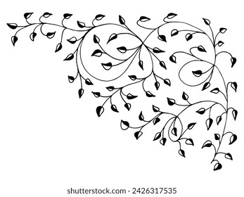 Conjunto de rama de árbol floral, hoja, plantas. Elementos decorativos para la decoración. Dibujo a mano garabatos de elementos botánicos vintage vintage.  Dibujo de dibujo a lápiz de contorno botánico