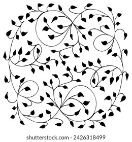 Set of floral tree branch, leaf, plants. Decorative Elements for Decoration. Hand drawing doodles of vector vintage botanical elements.  Line art. Botanic outline pencil sketch draw