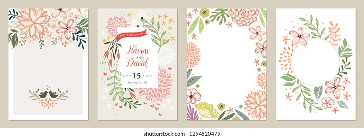 Set of floral universal artistic templates. Good for greeting cards, invitations, flyers and other graphic design. Vector illustration.