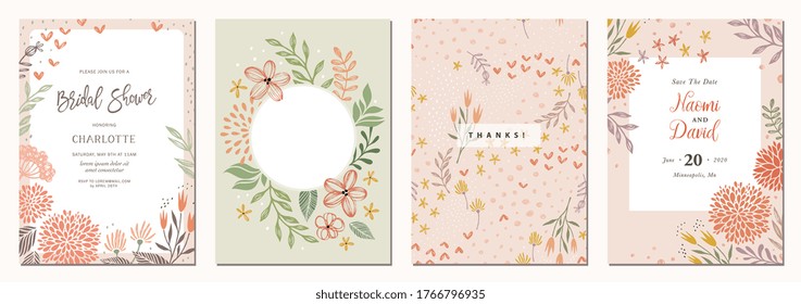 Set of floral universal artistic templates. Good for greeting cards, invitations, flyers and other graphic design. Vector illustration.