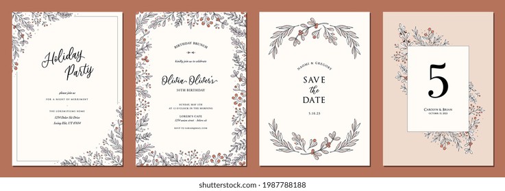 Set Of Floral Universal Artistic Templates. Good For Wedding, Birthday, Bridal And Baby Shower, Corporate Holiday Cards And Invitations. 