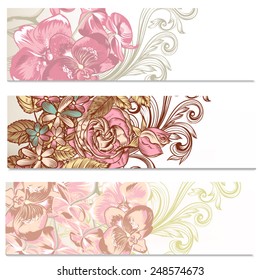 Set of floral vector backgrounds with flowers for your design