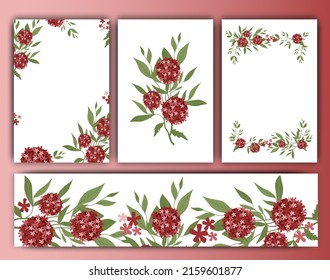 Set of floral vector backgrounds and frames, vintage trendy style. Vector templates of cards and wreaths, borders for design , wedding invitations, banners, posters and packages 