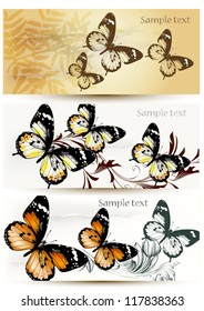 Set of floral  vector cards  with butterflies for  your design