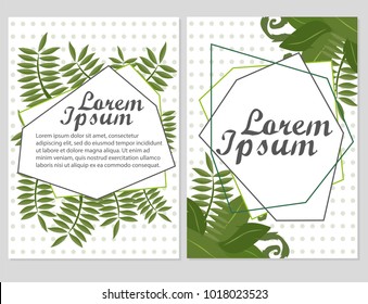 Set of Floral vector cards Design with green leaves - elegant greenery