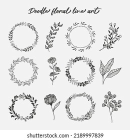 A set of floral vector doodle line art design vol3